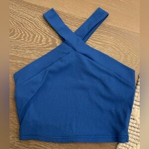 XS Blue Cropped Cross Neck Top